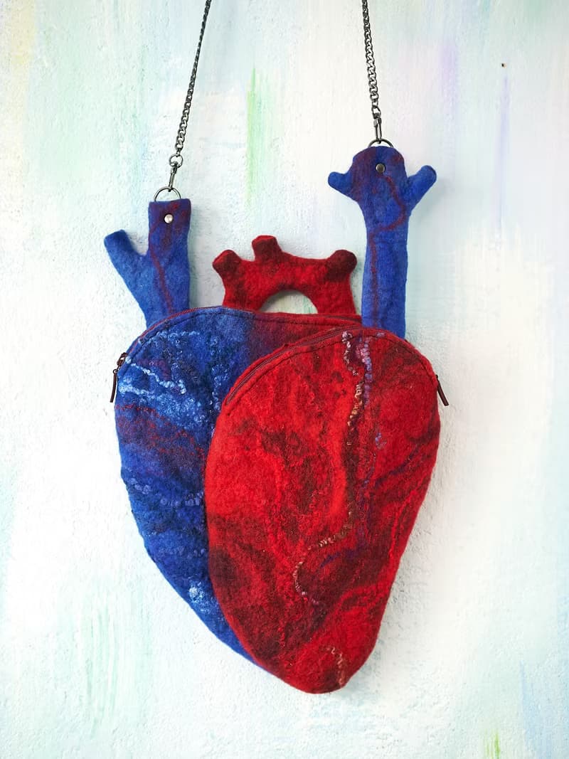 Heart bag, heart shaped designer bag, felted wool