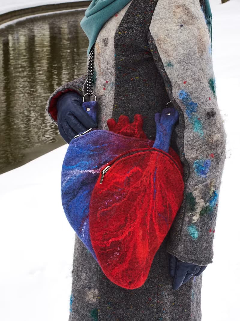 Heart bag, heart shaped designer bag, felted wool