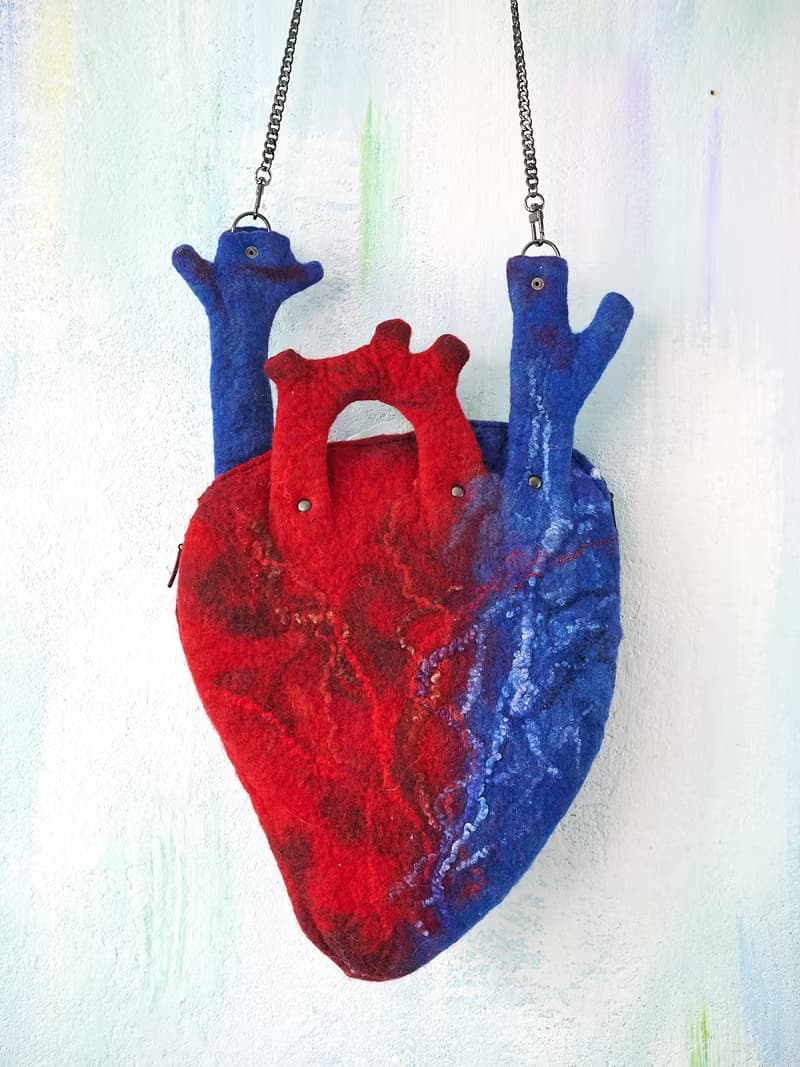 Heart bag, heart shaped designer bag, felted wool