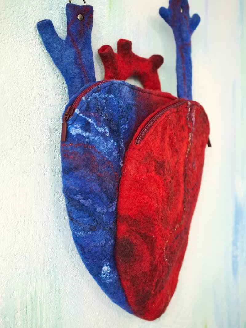 Heart bag, heart shaped designer bag, felted wool