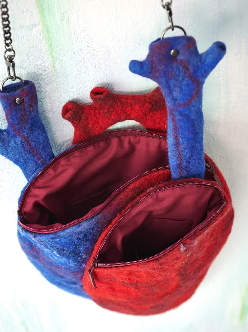 Heart bag, heart shaped designer bag, felted wool