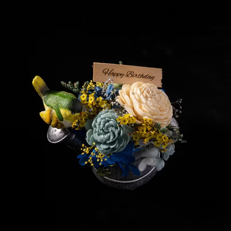 【小鳥擴香永生花盆栽】萬用最佳禮品/贈天然精油及祝福木卡