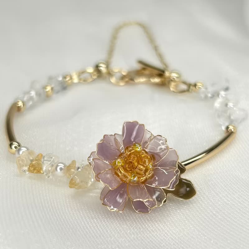 【紫色野菊x黃水晶-水晶花手鍊】11月生日花生日石 花言日和