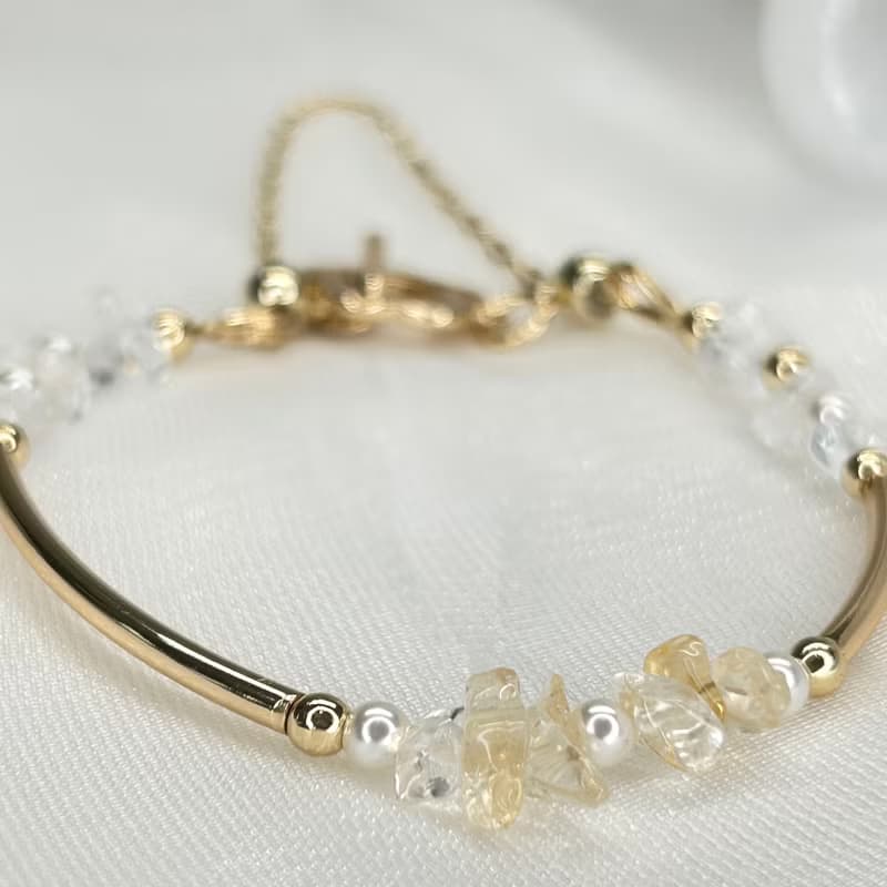 【紫色野菊x黃水晶-水晶花手鍊】11月生日花生日石 花言日和