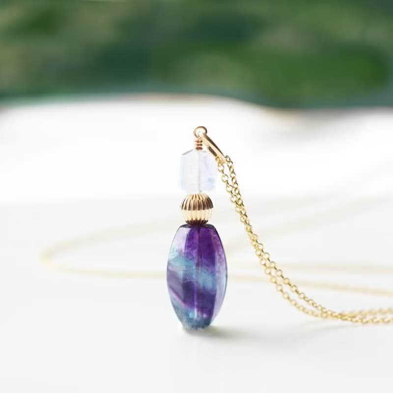 ストライプフローライトによる香水瓶風の50cmネックレス　Perfume bottle