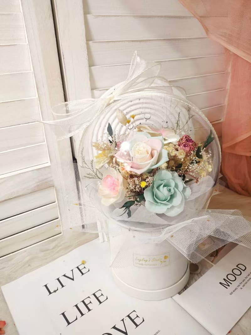 【蕎翎工作室】乾燥花|永生花波波球抱抱桶  開幕花禮 祝福花禮
