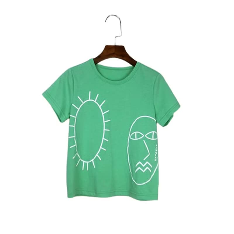 【出清優惠】粗線條手繪棉T  白/綠