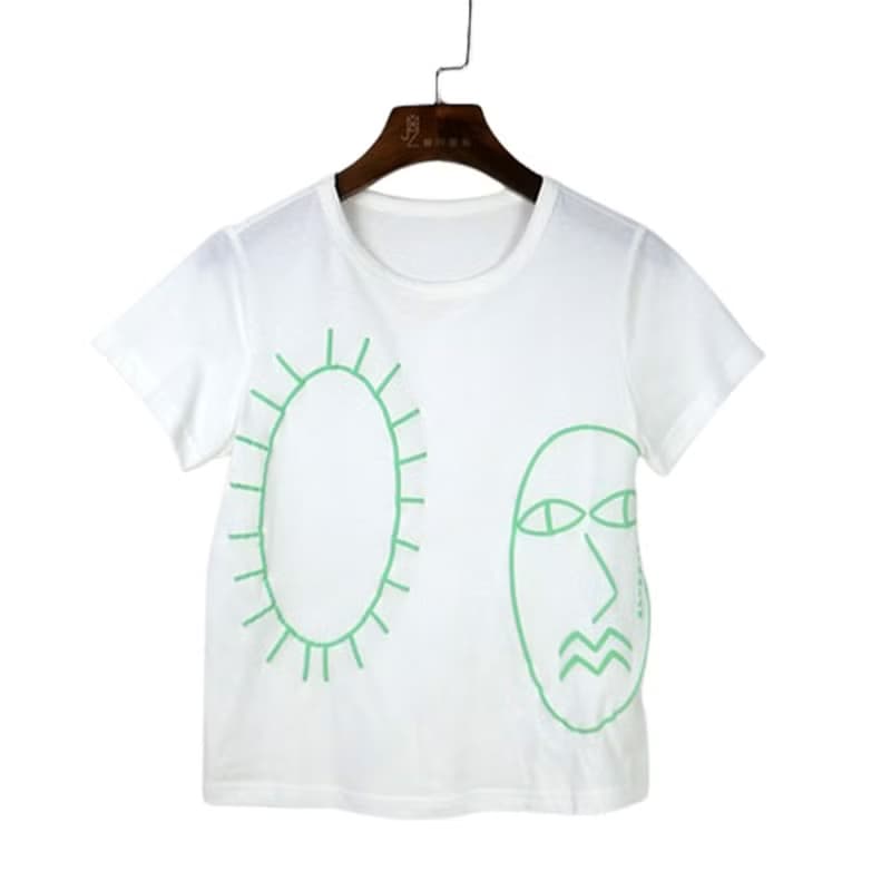 【出清優惠】粗線條手繪棉T  白/綠