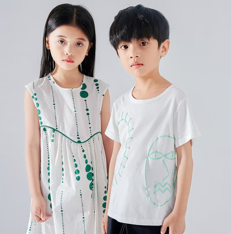 【出清優惠】粗線條手繪棉T  白/綠