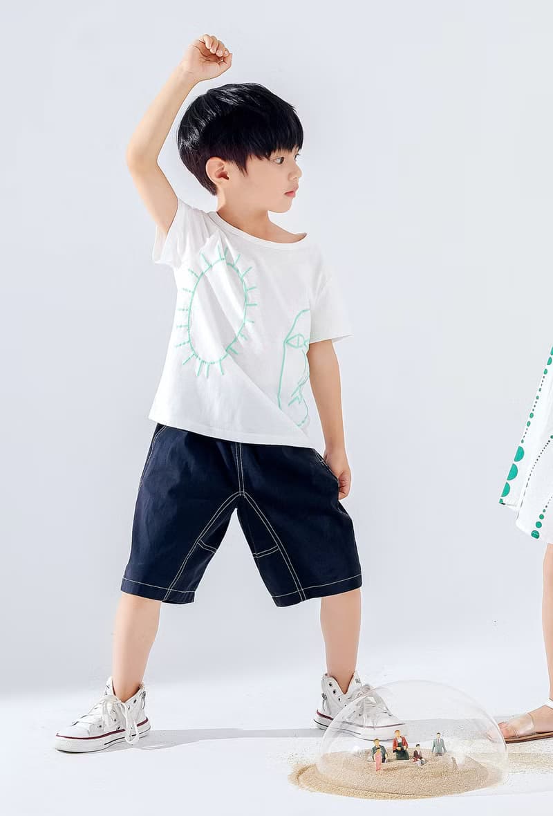 【出清優惠】粗線條手繪棉T  白/綠