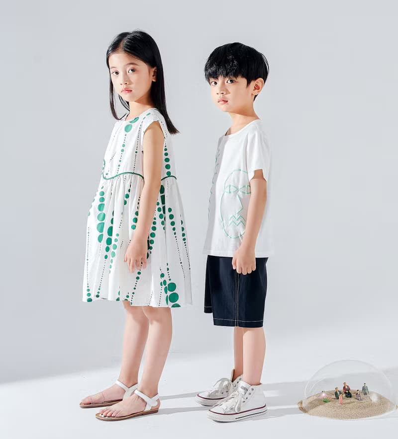 【出清優惠】粗線條手繪棉T  白/綠