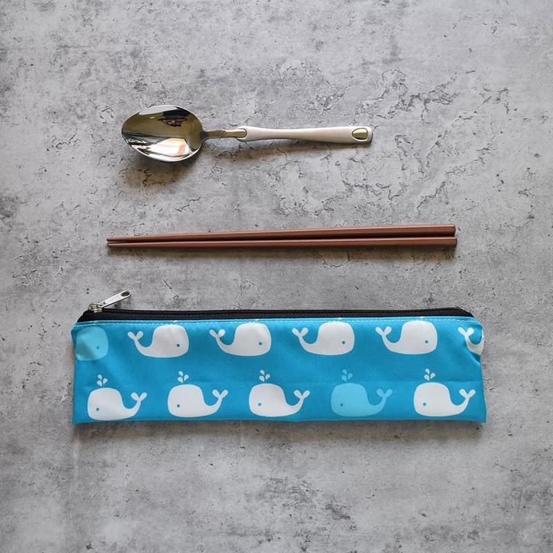 外出餐具組(筷袋+筷子+湯匙)_鯨魚