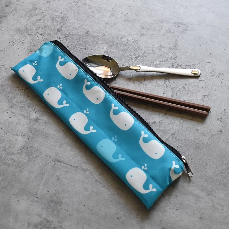 外出餐具組(筷袋+筷子+湯匙)_鯨魚