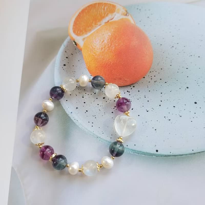 桃花人緣排負能/戀人之石暖宮石/淡水珍珠螢石愛心月光石手鍊