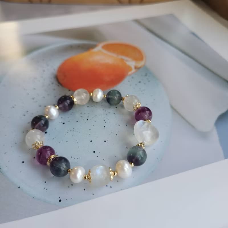 桃花人緣排負能/戀人之石暖宮石/淡水珍珠螢石愛心月光石手鍊