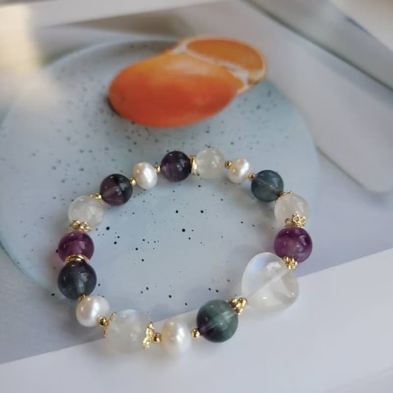 桃花人緣排負能/戀人之石暖宮石/淡水珍珠螢石愛心月光石手鍊