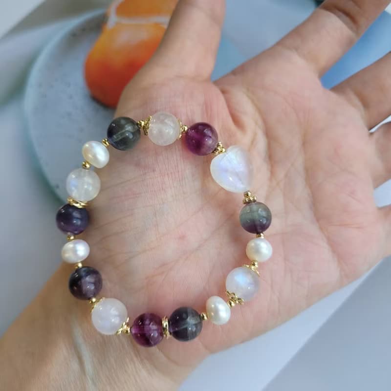 桃花人緣排負能/戀人之石暖宮石/淡水珍珠螢石愛心月光石手鍊