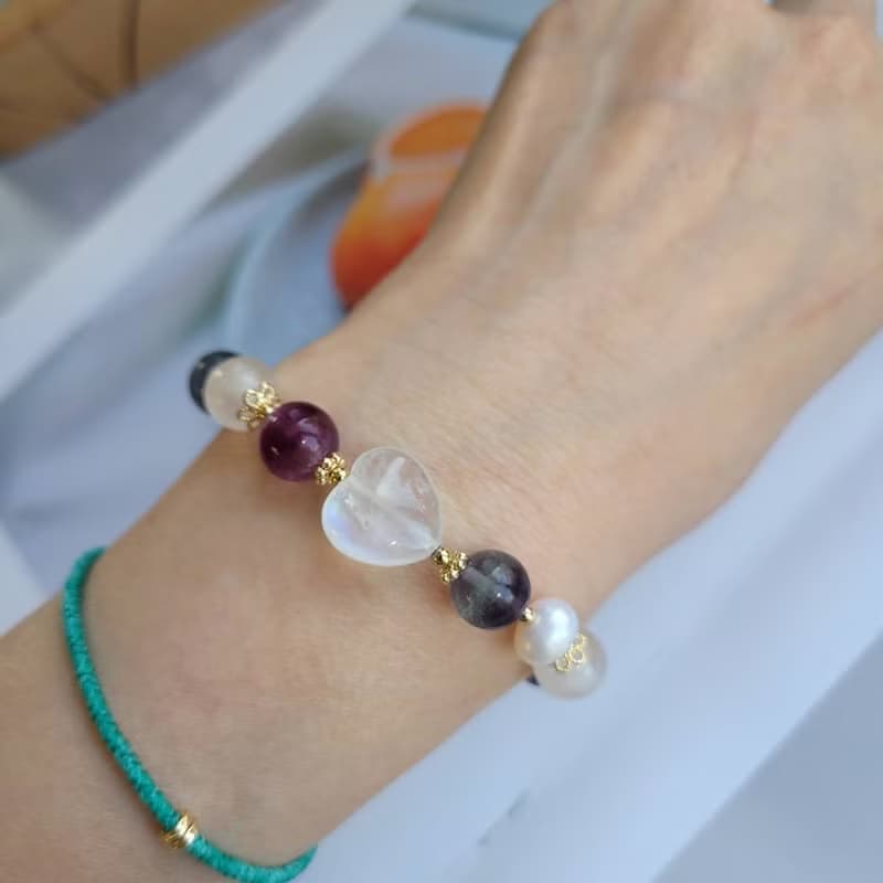 桃花人緣排負能/戀人之石暖宮石/淡水珍珠螢石愛心月光石手鍊