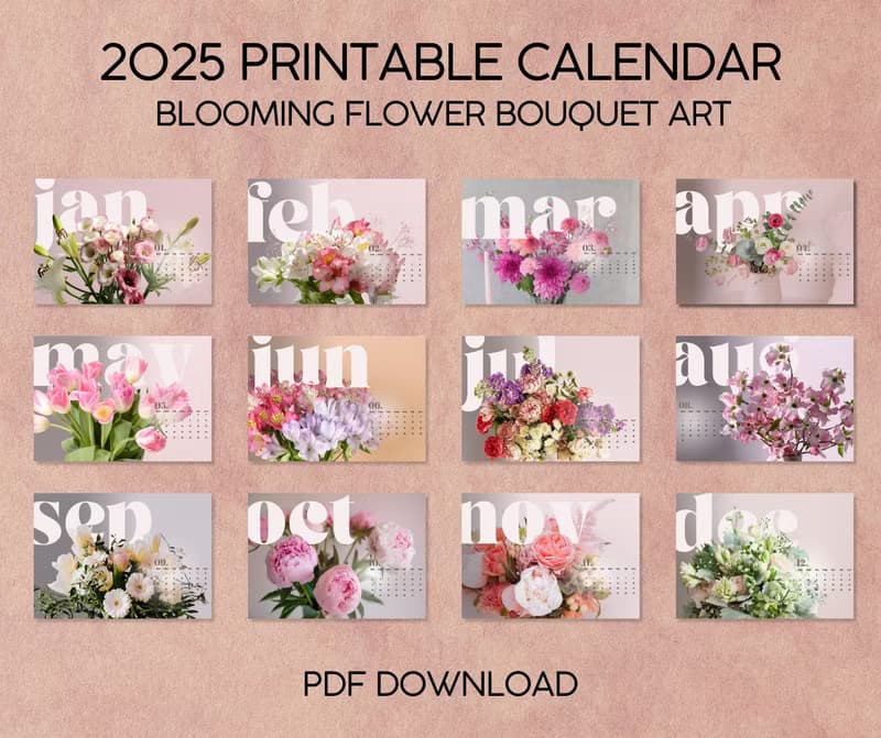 【數位】The Blooming Year 2025 Flower Bouquet Art Poster Calendar, 2025 calendar Landsca