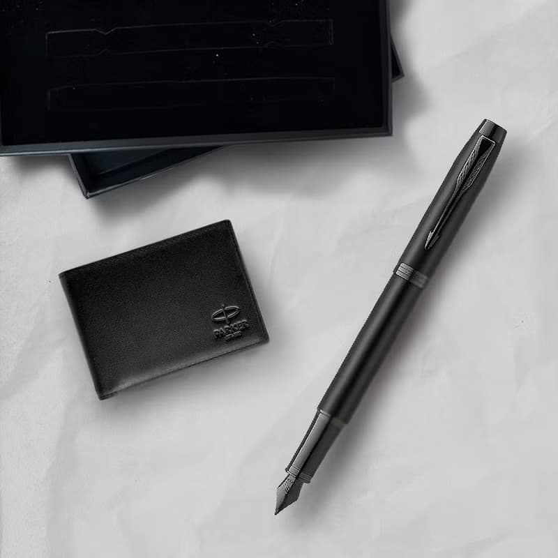 Parker 派克 新IM 特別款理性黑鋼筆  牛皮短夾禮盒   免費刻字