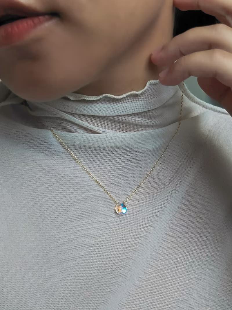 SV925/ 14KGF AURORA極光 施華洛世奇水晶項鍊 彩虹光 水滴