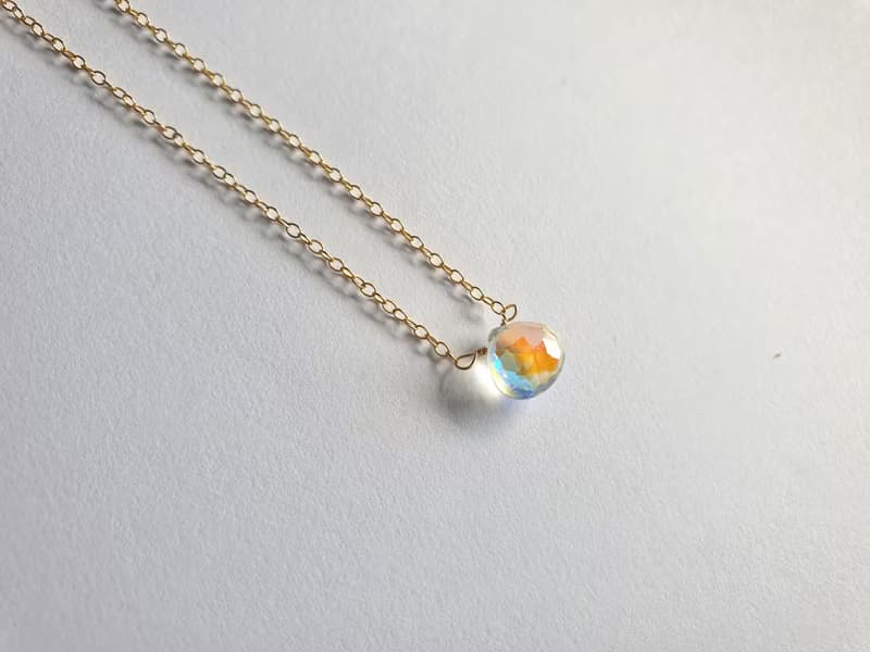 SV925/ 14KGF AURORA極光 施華洛世奇水晶項鍊 彩虹光 水滴