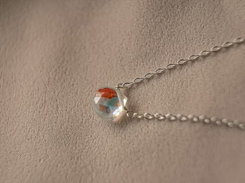 SV925/ 14KGF AURORA極光 施華洛世奇水晶項鍊 彩虹光 水滴