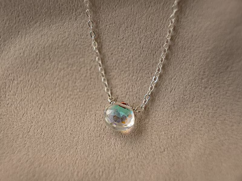 SV925/ 14KGF AURORA極光 施華洛世奇水晶項鍊 彩虹光 水滴