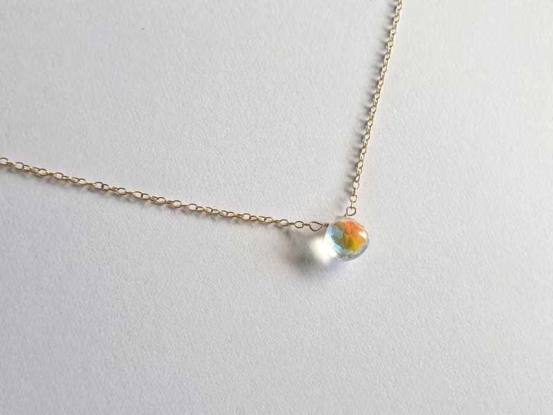 SV925/ 14KGF AURORA極光 施華洛世奇水晶項鍊 彩虹光 水滴