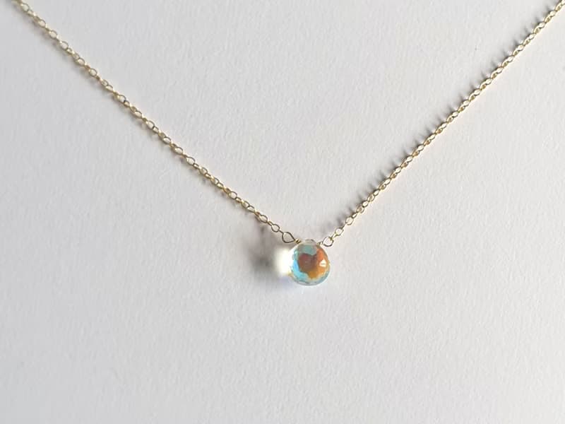 SV925/ 14KGF AURORA極光 施華洛世奇水晶項鍊 彩虹光 水滴