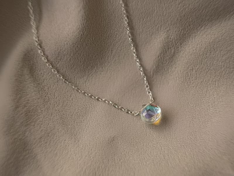 SV925/ 14KGF AURORA極光 施華洛世奇水晶項鍊 彩虹光 水滴