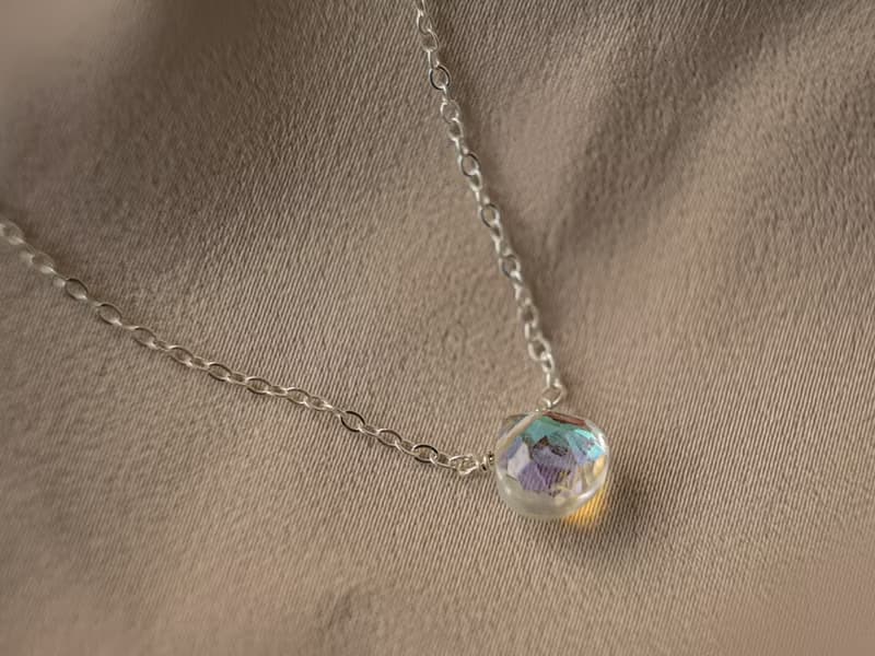 SV925/ 14KGF AURORA極光 施華洛世奇水晶項鍊 彩虹光 水滴