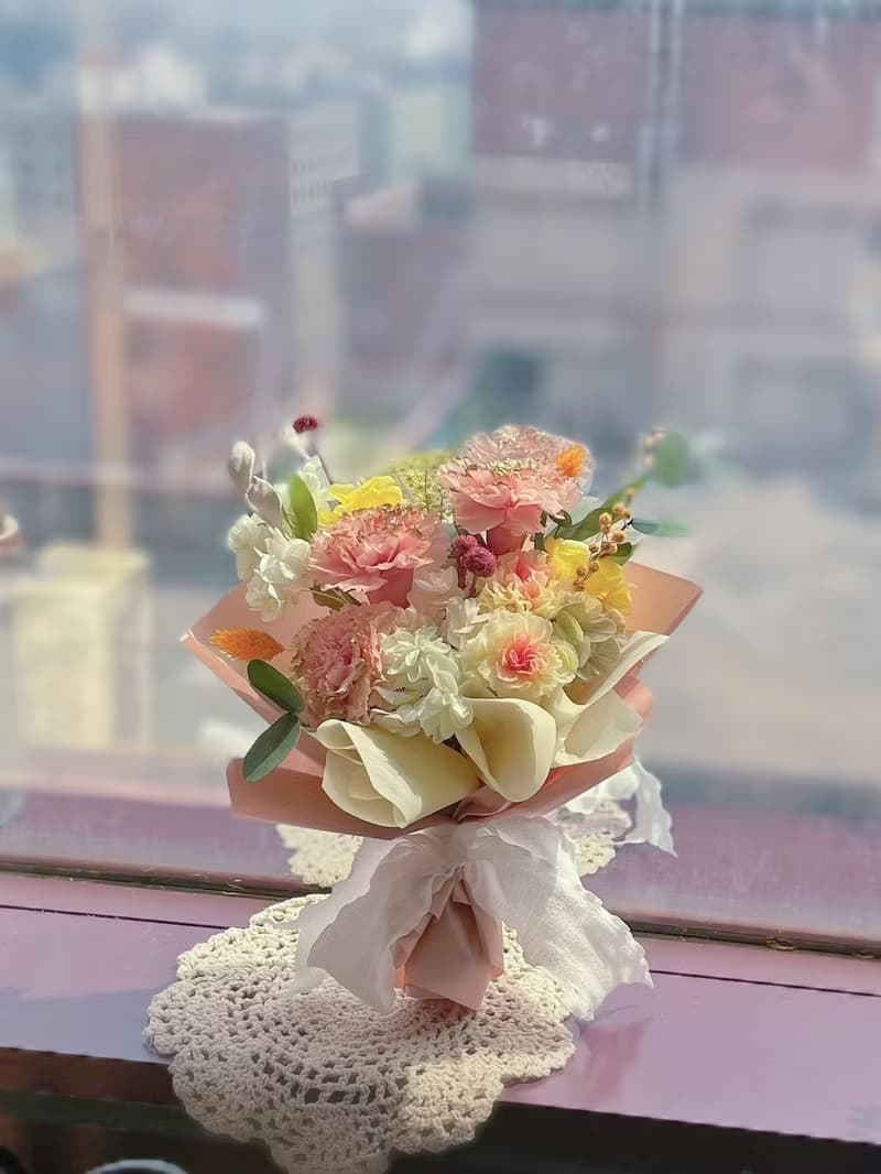 【永生花禮】康乃馨永生花束-粉金/開幕花禮/升遷花禮/祝賀花禮