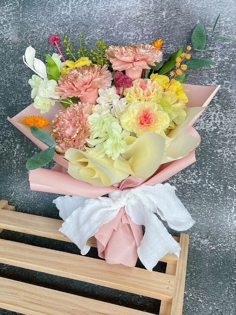 【永生花禮】康乃馨永生花束-粉金/開幕花禮/升遷花禮/祝賀花禮