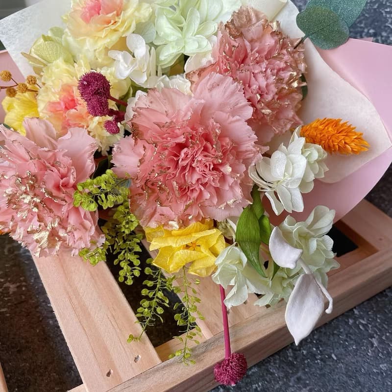 【永生花禮】康乃馨永生花束-粉金/開幕花禮/升遷花禮/祝賀花禮