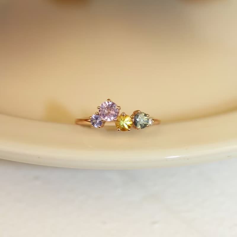 【璀璨星河】18K 天然彩色藍寶石 丹泉石 鑽石 寶石群鑲戒指
