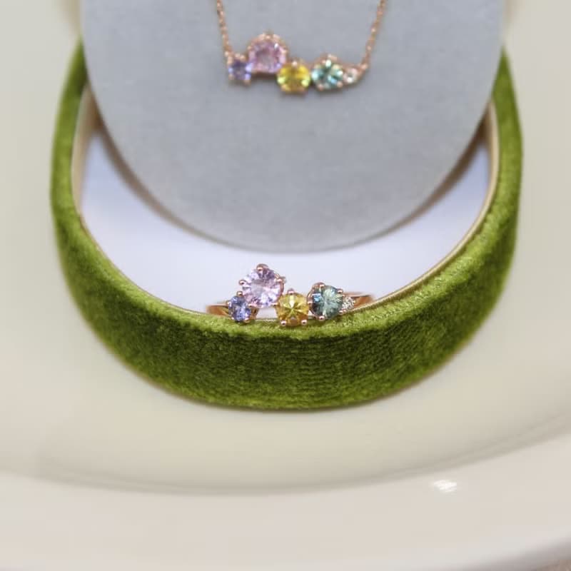 【璀璨星河】18K 天然彩色藍寶石 丹泉石 鑽石 寶石群鑲戒指