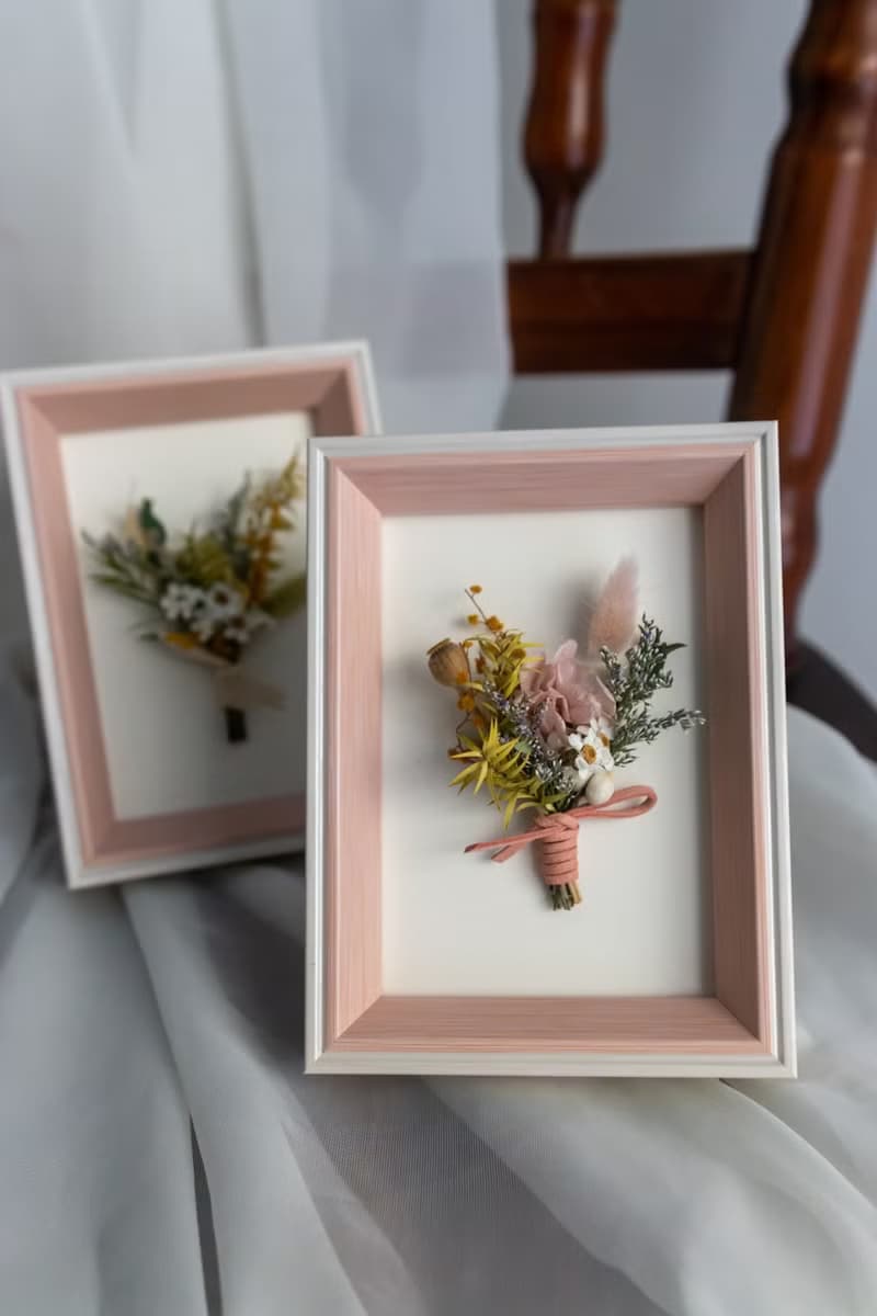 迷你永生乾燥花束花框 - 永生乾燥花禮 (附包裝盒)