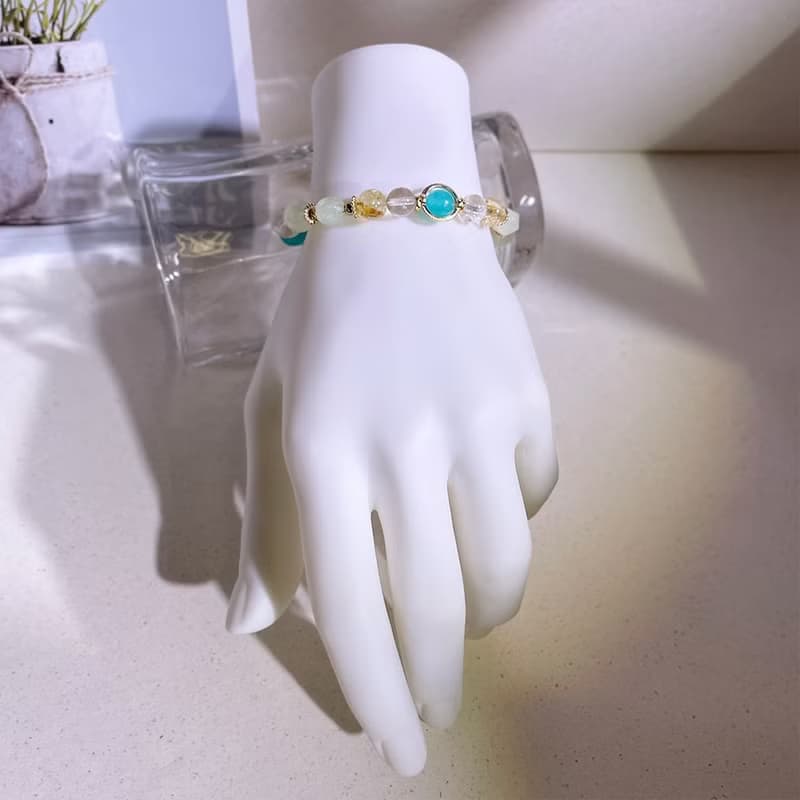 挪威森林—河 托帕石|天河石|葡萄石|綠草莓晶|水晶手鍊A25-1