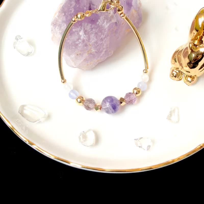 空靈—紫螢石 紫晶 紫玉髓 月亮石 14k包金 天然水晶