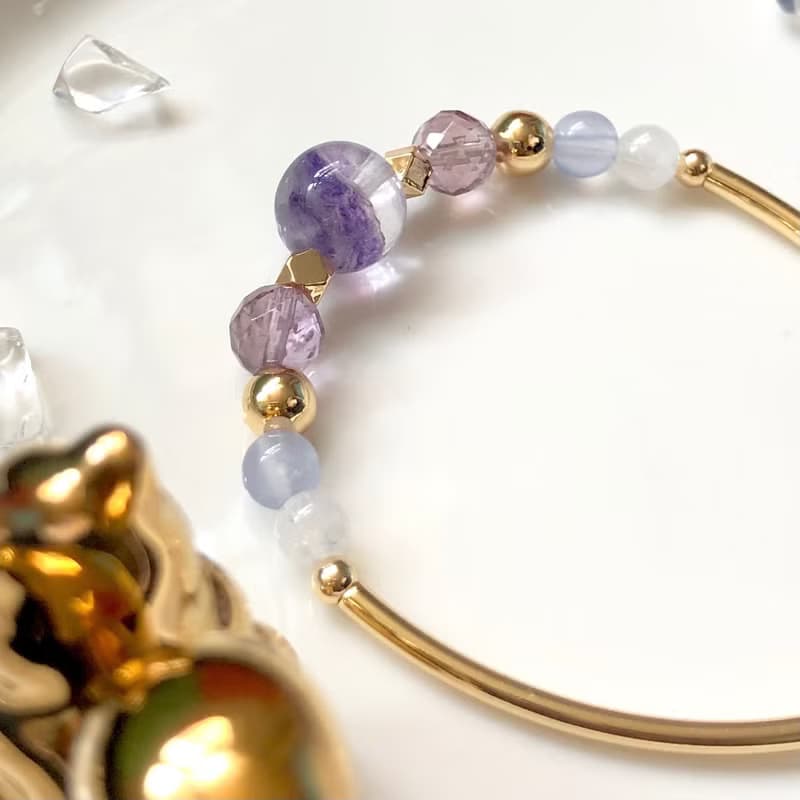 空靈—紫螢石 紫晶 紫玉髓 月亮石 14k包金 天然水晶