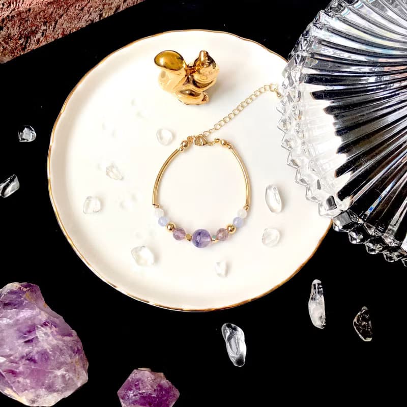 空靈—紫螢石 紫晶 紫玉髓 月亮石 14k包金 天然水晶