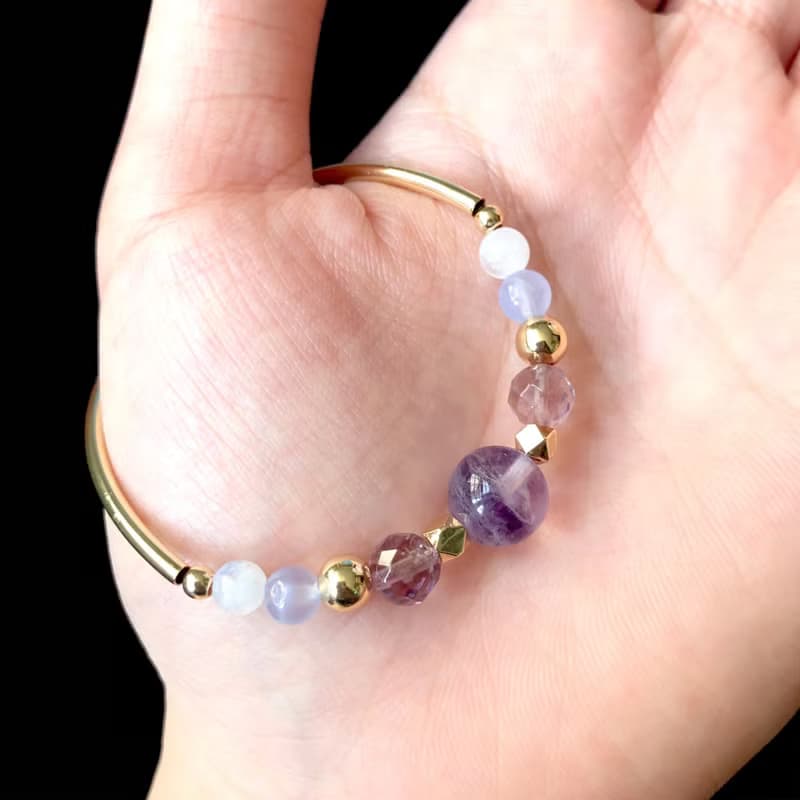 空靈—紫螢石 紫晶 紫玉髓 月亮石 14k包金 天然水晶