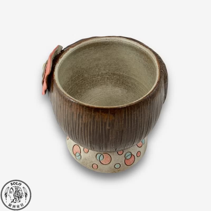 SOLO歐洲家居-手工台灣陶 粉紅花朵小女孩花器 13.5cm 花盆 擺件