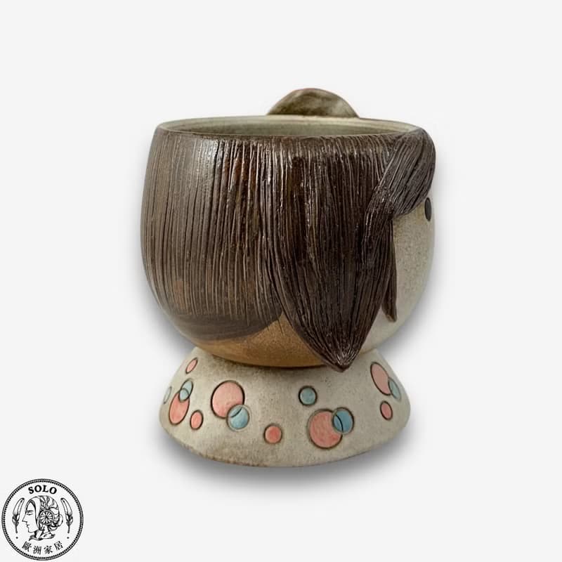 SOLO歐洲家居-手工台灣陶 粉紅花朵小女孩花器 13.5cm 花盆 擺件