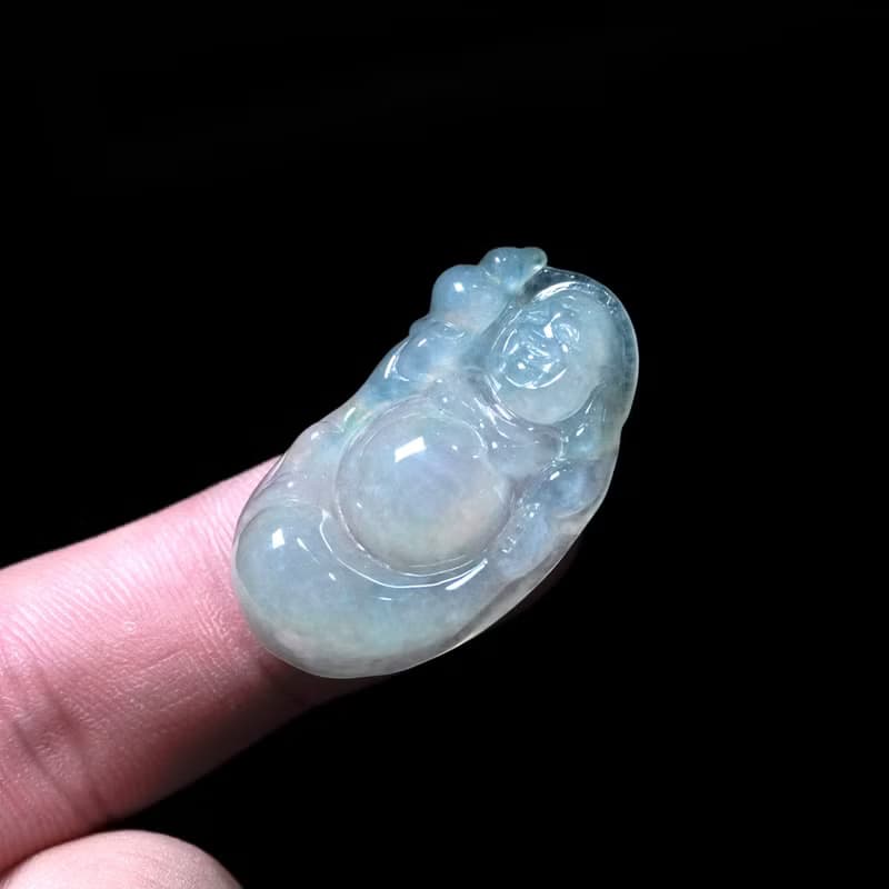 冰種翡翠精雕布袋彌勒佛 | 天然緬甸玉翡翠A貨 | 送禮