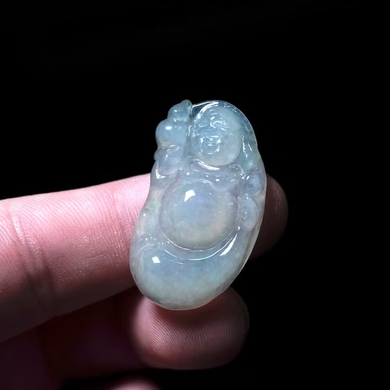 冰種翡翠精雕布袋彌勒佛 | 天然緬甸玉翡翠A貨 | 送禮