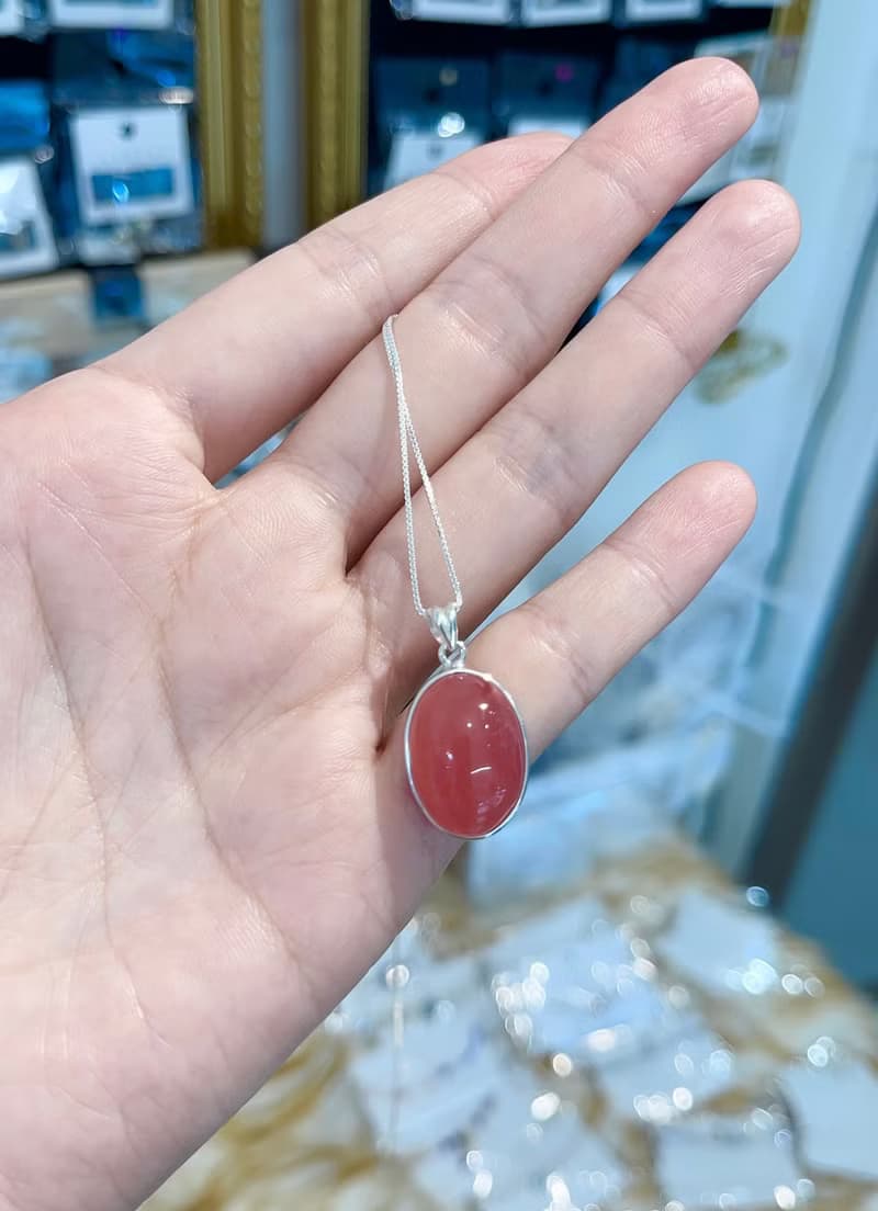 A頂級蜜桃玫瑰紅紋石簡約項鍊濃色天花板主正桃花愛情甜蜜招正桃