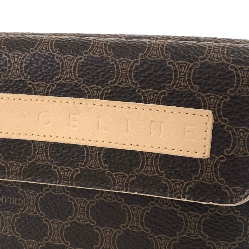 【 日本直送　名牌中古包 】CELINE セリーヌ マカダム ブランドロゴ レザー 二つ折り 財布 ブラウン vintage ヴィンテージ b55fgb