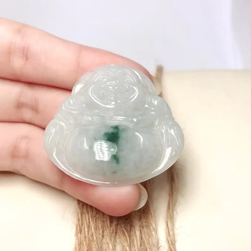 飄藍花翡翠彌勒佛 | 天然緬甸玉A貨翡翠 | 送禮